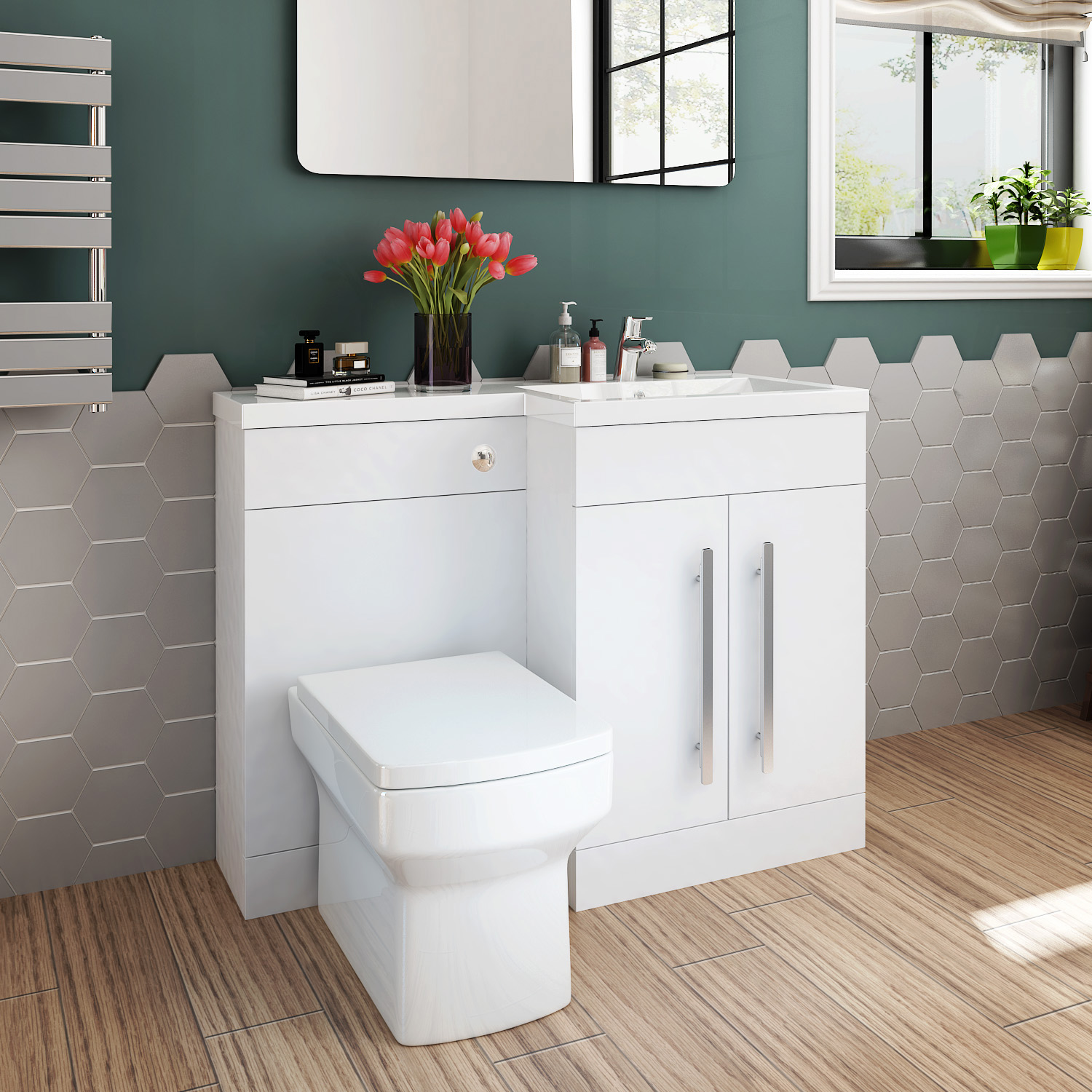 Bathroom Toilet and Sink Vanity Unit Basin White Cupboard Furniture Set